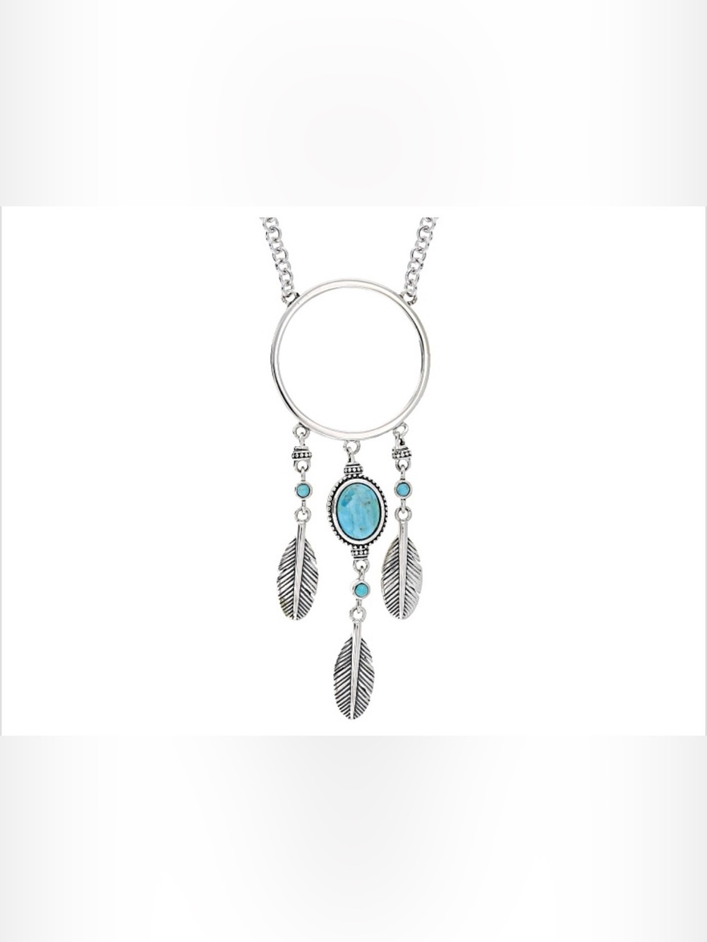 9x7mm Blue Composite Turquoise SterlingSilver Feather Dream Catcher 18" Necklace